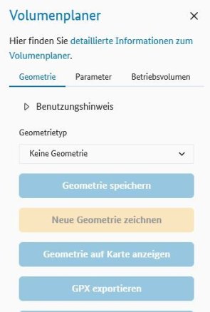 Ausschnitt der Volumenplaner-Registerkarte mit verschiedenen Schaltern im Menü "Geometrie" Ausschnitt der Volumenplaner-Registerkarte mit verschiedenen Schaltern im Menü "Geometrie"